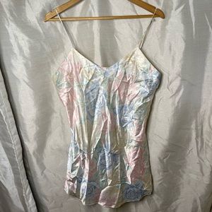VTG 90’s White Colorful Floral Rose Print V-Neck Mini Slip Dress Chemise